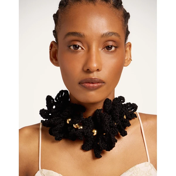 La DoubleJ Bonanza Choker in Black Cotton Crochet at Luxury Shoes 