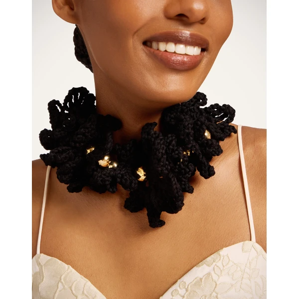 La DoubleJ Bonanza Choker in Black Cotton Crochet at Luxury Shoes 