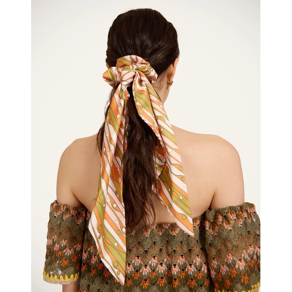 La DoubleJ Bow Scrunchie in Smarties Orange at Luxury Shoes 