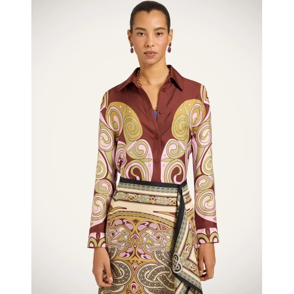 La DoubleJ Boy Shirt in Kells Swirl Burgundy at Luxury Shoes 