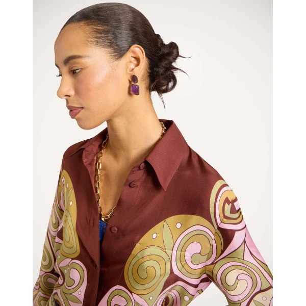 La DoubleJ Boy Shirt in Kells Swirl Burgundy at Luxury Shoes 