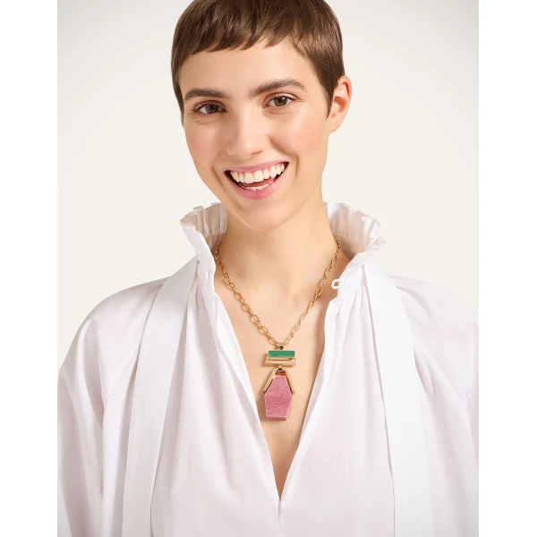 La DoubleJ Bridge Portal Necklace in 24K Gold Plate & Thulite at Luxury Shoes 