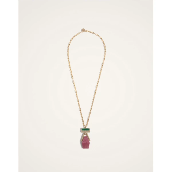La DoubleJ Bridge Portal Necklace in 24K Gold Plate & Thulite at Luxury Shoes 