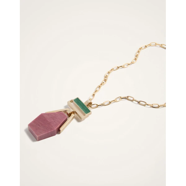 La DoubleJ Bridge Portal Necklace in 24K Gold Plate & Thulite at Luxury Shoes 