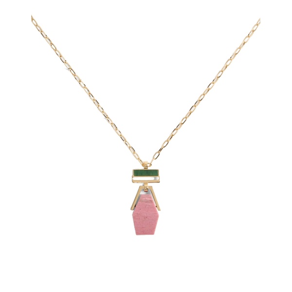 La DoubleJ Bridge Portal Necklace in 24K Gold Plate & Thulite at Luxury Shoes 