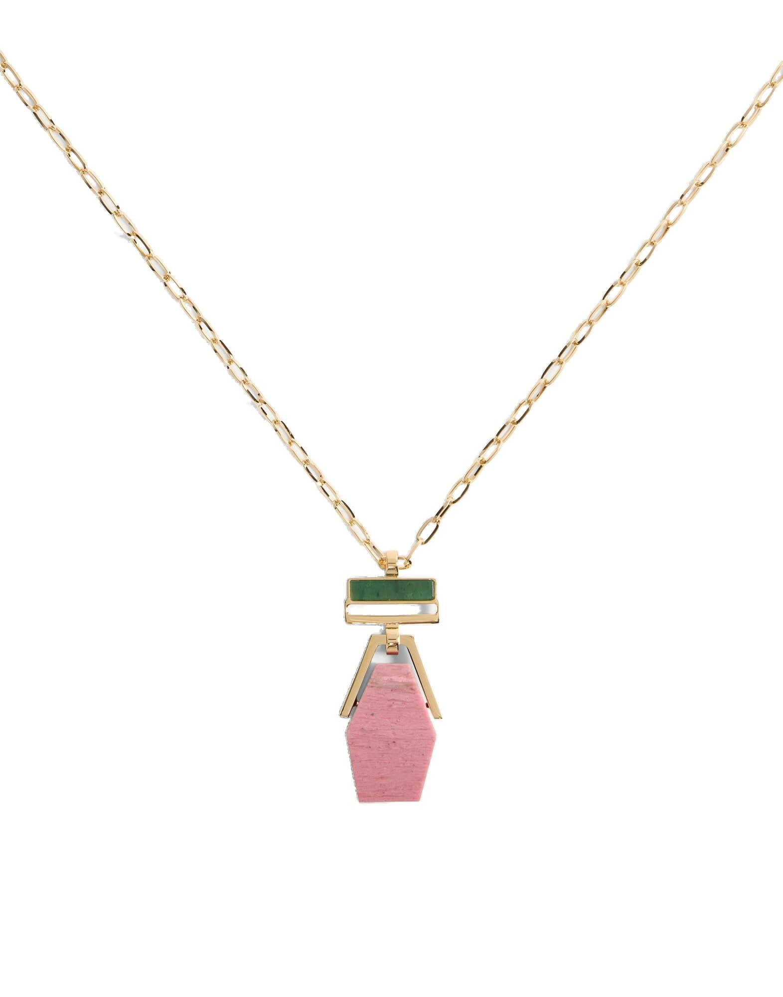 La DoubleJ Bridge Portal Necklace in 24K Gold Plate & Thulite at Luxury Shoes La DoubleJ Bridge Portal Necklace in 24K Gold Plate & Thulite at Luxury Shoes