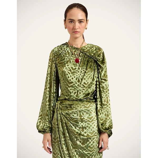 La DoubleJ Brigid Top in Verona Green at Luxury Shoes 