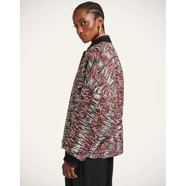 La DoubleJ Brooklyn Bomber in Multicolor Red & Black Jacket, view 5
