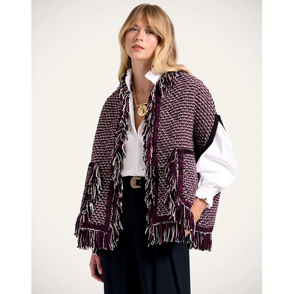 La DoubleJ Camelia Cape in Multicolor Purple & Ivory, view 2