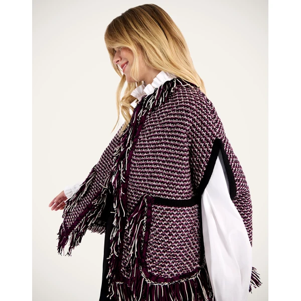 La DoubleJ Camelia Cape in Multicolor Purple & Ivory, view 4