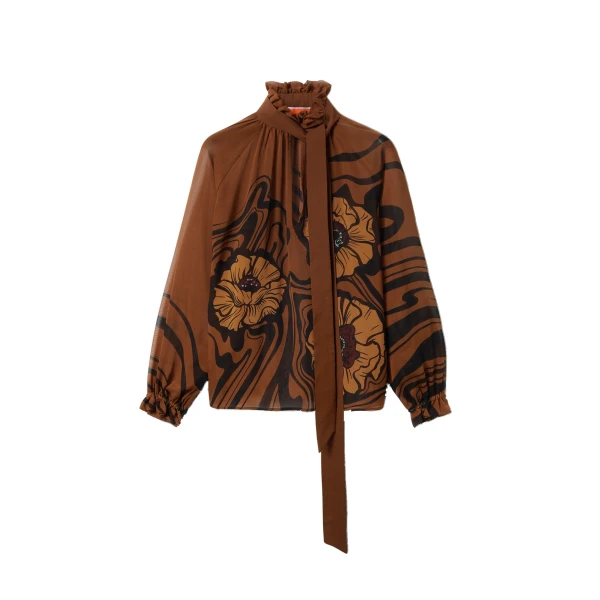 Cerere Blouse in Big Blooms Brown