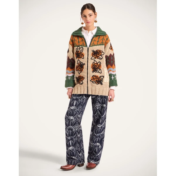 La DoubleJ Chalet Cardigan in Multicolor Camel & Lilac, view 4