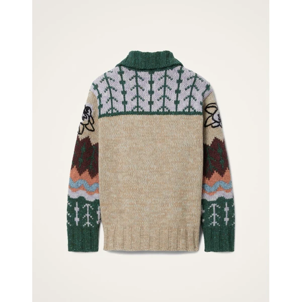 La DoubleJ Chalet Cardigan in Multicolor Camel & Lilac, view 6