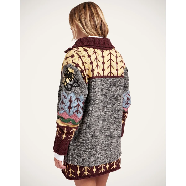 La DoubleJ Chalet Cardigan in Multicolor Grey & Yellow, view 3