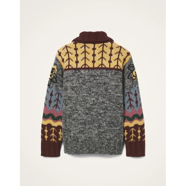 La DoubleJ Chalet Cardigan in Multicolor Grey & Yellow, view 6