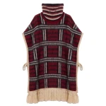 La DoubleJ Check Poncho in Kells Check Burgundy