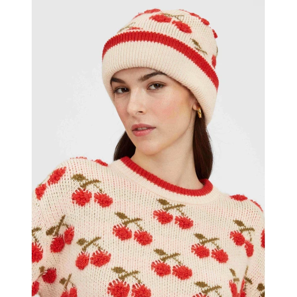 La DoubleJ Cherry Beanie in Off White at Luxury Shoes 