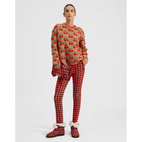 La DoubleJ Cherry Sweater in Camel/Red, view 4