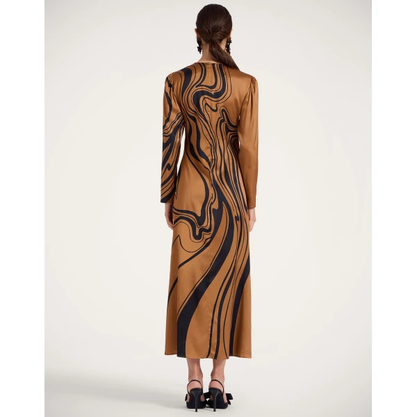 La DoubleJ Clingy Swing in Big Blooms Brown Dress, view 3