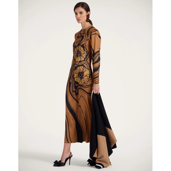La DoubleJ Clingy Swing in Big Blooms Brown Dress, view 4