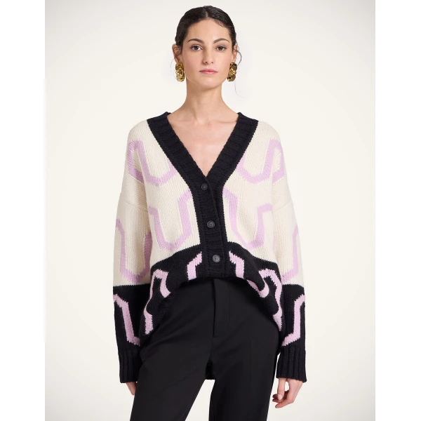 La DoubleJ Comber Cardigan in Multicolor Ivory & Black, view 5