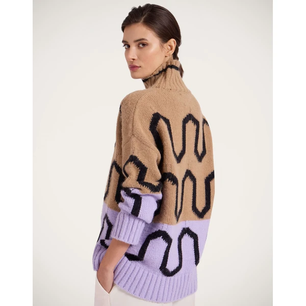 La DoubleJ Comber Turtleneck in Camel & Lilac, view 2