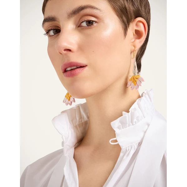 La DoubleJ Cornucopia Pendant Earrings in Pink Metallic Beads, view 2