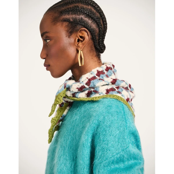 La DoubleJ Crochet Triangle Scarf in Multicolor Blue & Burgundy at Luxury Shoes 