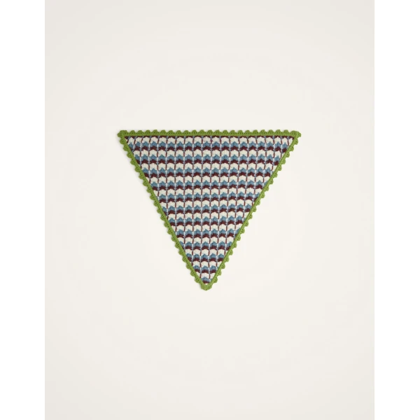 La DoubleJ Crochet Triangle Scarf in Multicolor Blue & Burgundy at Luxury Shoes 