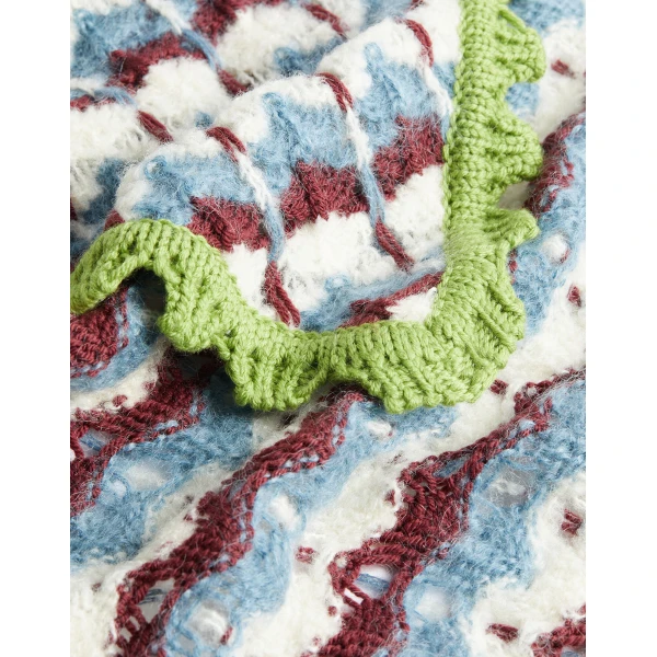 La DoubleJ Crochet Triangle Scarf in Multicolor Blue & Burgundy at Luxury Shoes 