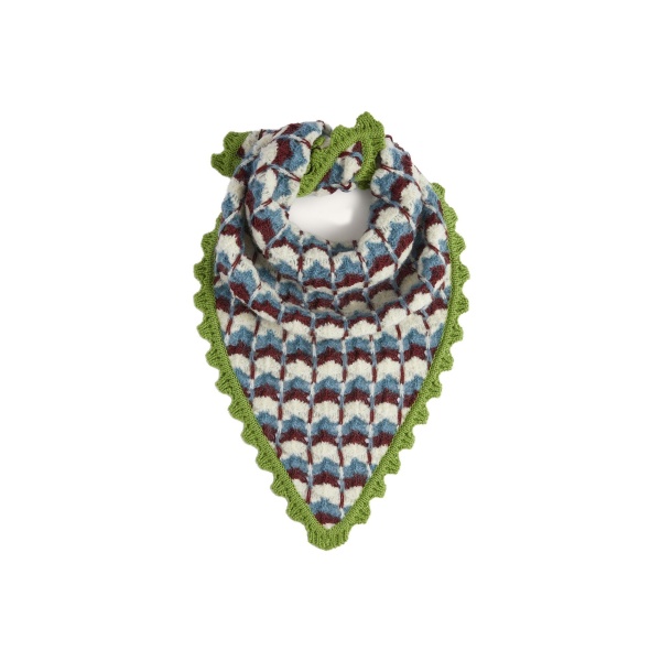 La DoubleJ Crochet Triangle Scarf in Multicolor Blue & Burgundy at Luxury Shoes 