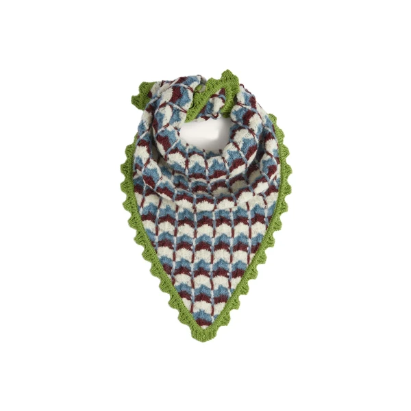 La DoubleJ Crochet Triangle Scarf in Multicolor Blue & Burgundy at Luxury Shoes 