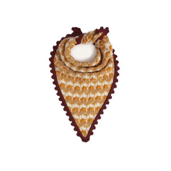 La DoubleJ Crochet Triangle Scarf in Multicolor Ocher & White at Luxury Shoes 