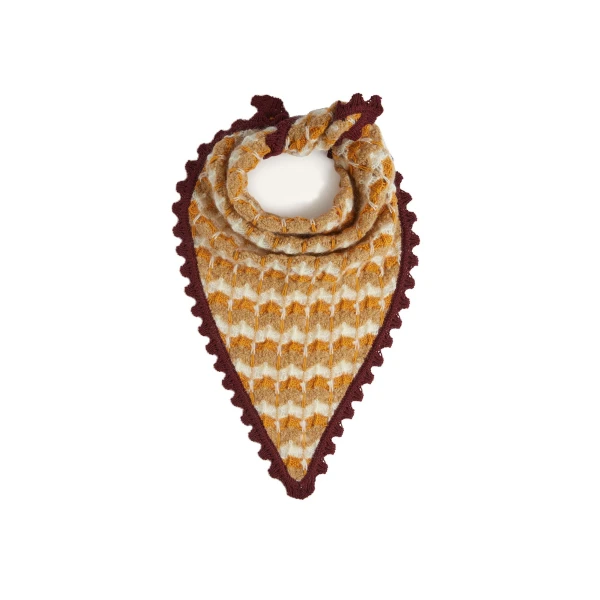 La DoubleJ Crochet Triangle Scarf in Multicolor Ocher & White at Luxury Shoes 