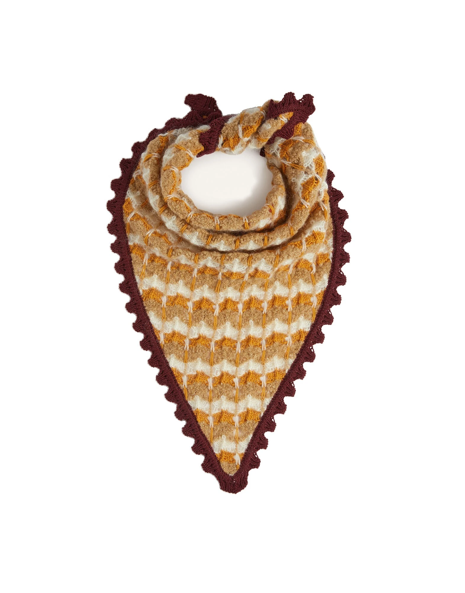 La DoubleJ Crochet Triangle Scarf in Multicolor Ocher & White at Luxury Shoes La DoubleJ Crochet Triangle Scarf in Multicolor Ocher & White at Luxury Shoes