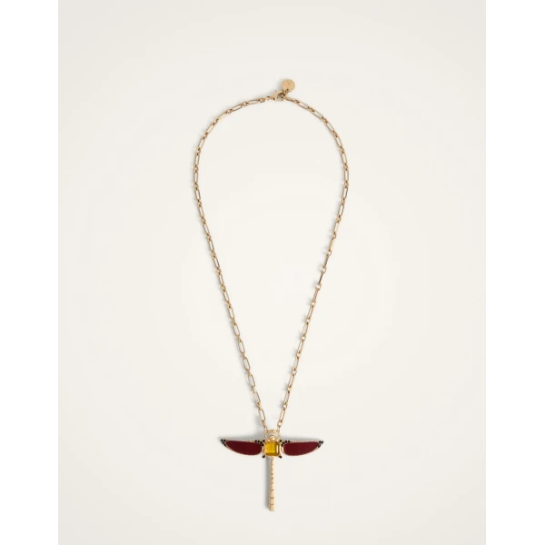 La DoubleJ Dragonfly Necklace in Enameled 24K Gold Plate And Yellow Agate at Luxury Shoes 