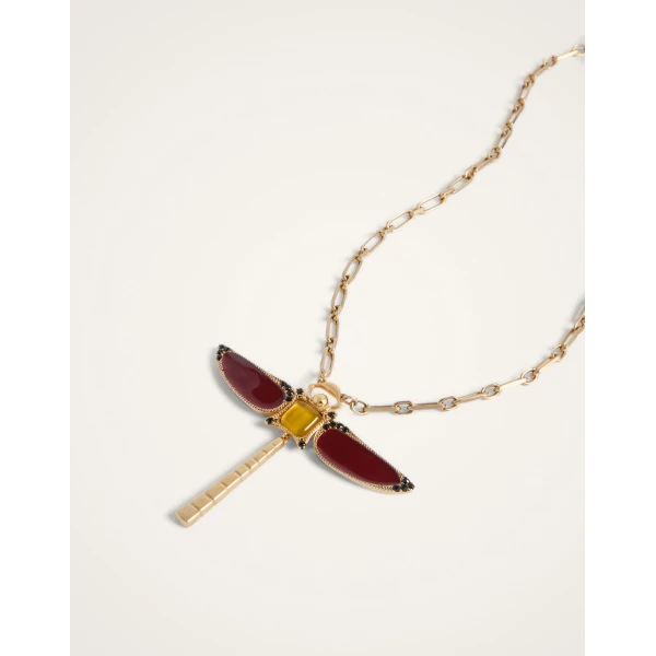 La DoubleJ Dragonfly Necklace in Enameled 24K Gold Plate And Yellow Agate at Luxury Shoes 