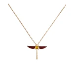 La DoubleJ Dragonfly Necklace in Enameled 24K Gold Plate And Yellow Agate at Luxury Shoes 