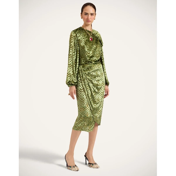 La DoubleJ Drape Skirt in Verona Green at Luxury Shoes 