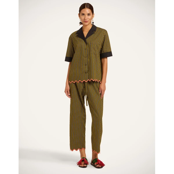 La DoubleJ Drawstring Pants in Pinstripe Green, view 2
