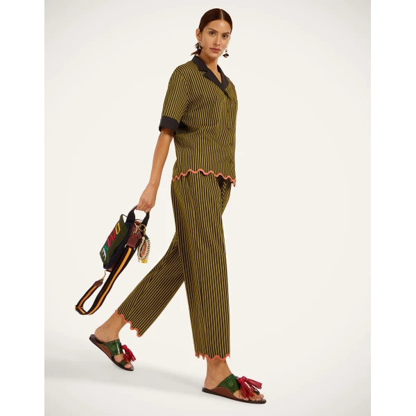 La DoubleJ Drawstring Pants in Pinstripe Green, view 4