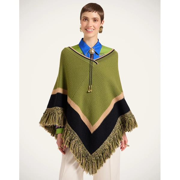 La DoubleJ Dreamcatcher Poncho in Color Block Green & Brown at Luxury Shoes 