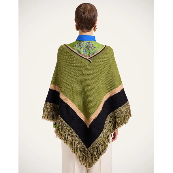 La DoubleJ Dreamcatcher Poncho in Color Block Green & Brown at Luxury Shoes 