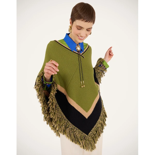La DoubleJ Dreamcatcher Poncho in Color Block Green & Brown at Luxury Shoes 