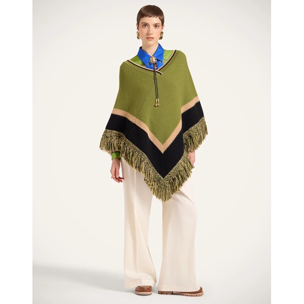 La DoubleJ Dreamcatcher Poncho in Color Block Green & Brown at Luxury Shoes 