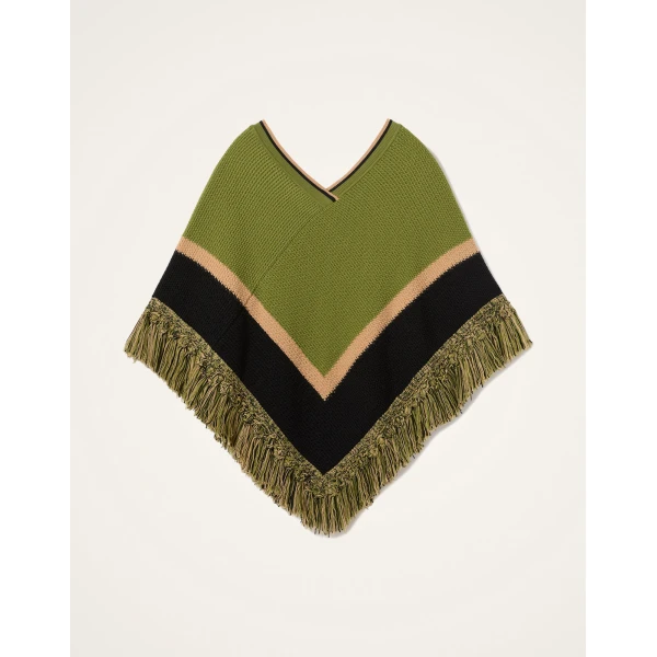 La DoubleJ Dreamcatcher Poncho in Color Block Green & Brown at Luxury Shoes 