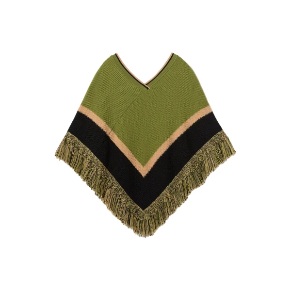 Dreamcatcher Poncho in Color Block Green & Brown