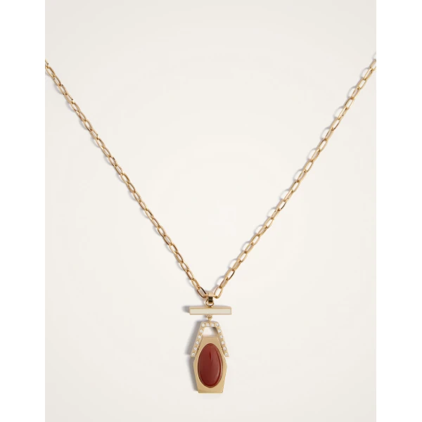 La DoubleJ Embellished Portal Necklace in 24K Gold Plate & Red Agate at Luxury Shoes 