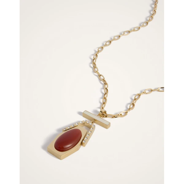 La DoubleJ Embellished Portal Necklace in 24K Gold Plate & Red Agate at Luxury Shoes 
