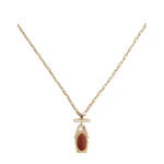 La DoubleJ Embellished Portal Necklace in 24K Gold Plate & Red Agate at Luxury Shoes 